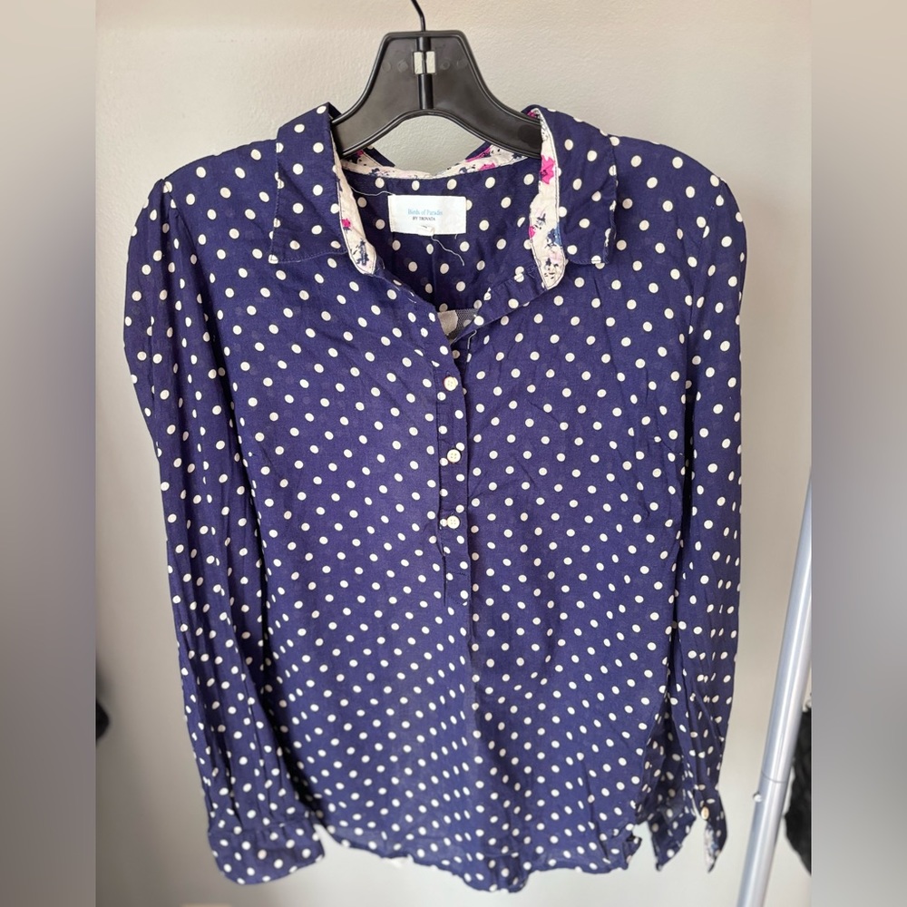 COPY - Birds of Paradise Trovata Size S • Navy Blue Polka Dot Long-Sleeve Top s…